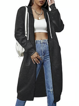 Damen-Kapuzenpullover mit langem Reißverschluss – Gemütliche, lässige Tunikajacke mit Taschen 