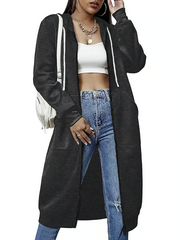 Damen-Kapuzenpullover mit langem Reißverschluss – Gemütliche, lässige Tunikajacke mit Taschen 